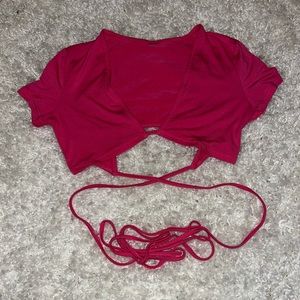 Pink crop top with wrap around strings Small medium